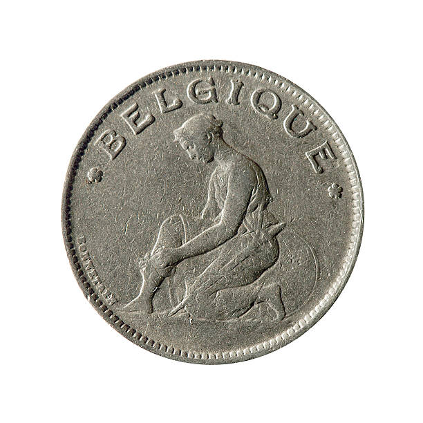 동전 접사를 흰색 바탕에 그림자와: 1 동유럽식 프랑 - obsolete belgian currency western europe european currency 뉴스 사진 이미지