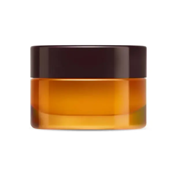 Vector illustration of Cosmetic cream jar mockup. Gold glass container