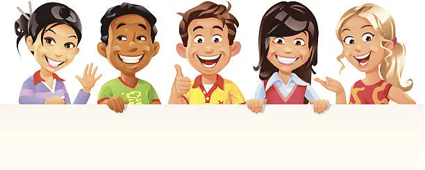 Vector illustration of Children Holding a Blank Sign