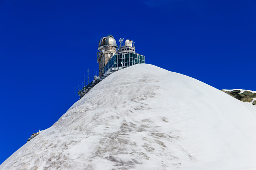 View of Sphinx Observatory on Jungfraujoch, one of the highest observatories in the world located at the Jungfrau railway station, Bernese Oberland, Switzerland