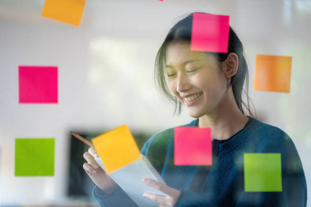 istock Young confident Businesswoman planning with adhesive notes in creative office. 1626847856