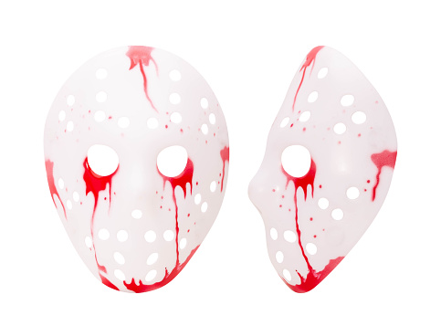 Set of Bloody hockey mask isolated on white background with clipping path.