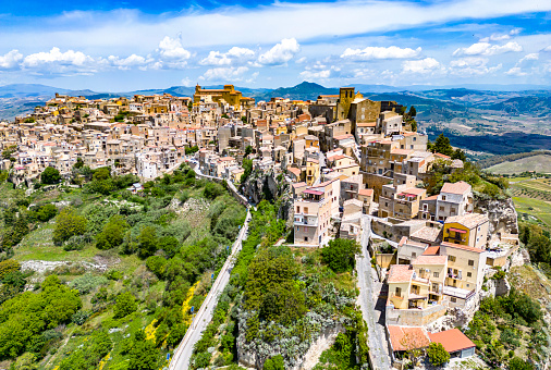 Aerial view of Calascibetta, a comune in the Province of Enna, Sicily, Italy