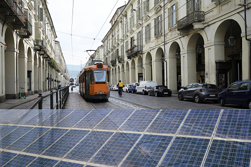 Solar Power Station over a cityscape. The city is Turin, Italy.