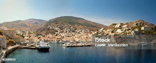 Hydra Harbour Stock Photo - Download Image Now - Aegean Sea, Ferry, Fort