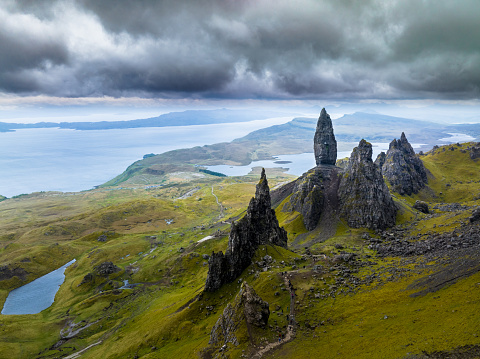 The ‘Old Man’ is a large pinnacle of rock that stands high and can be seen for miles around.\nAs part of the Trotternish ridge the Storr was created by a massive ancient landside, leaving one of the most photographed landscapes in the world.