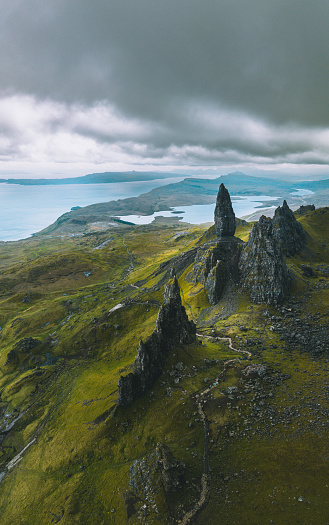 The ‘Old Man’ is a large pinnacle of rock that stands high and can be seen for miles around.\nAs part of the Trotternish ridge the Storr was created by a massive ancient landside, leaving one of the most photographed landscapes in the world.