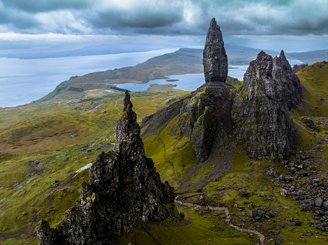 Landscape view of Old Man of Storr rock formation, Scotland, United Kingdom