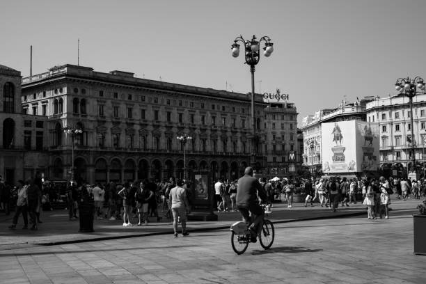 MILAN, ITALY - August 12, 2023: milan cathedral square with people on august