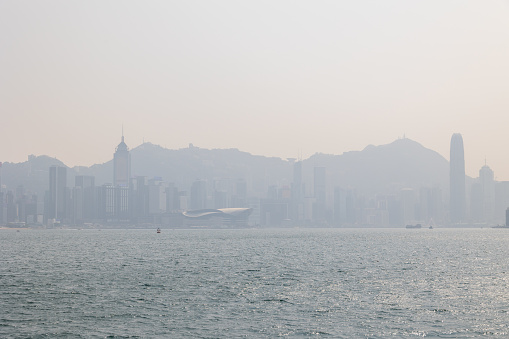 Air Pollution in Victoria Harbour, Hong Kong.