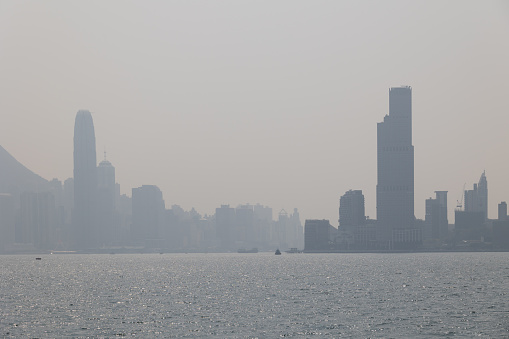Air Pollution in Victoria Harbour, Hong Kong.
