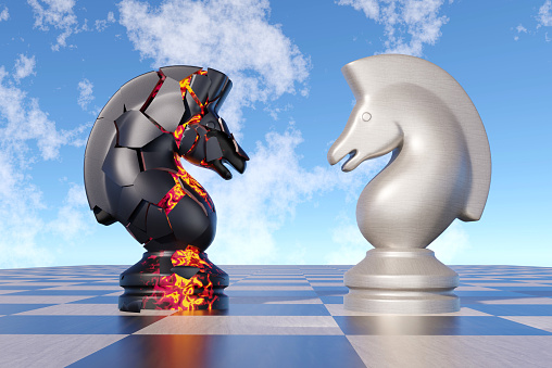 3d render Chess board game competition, concept strategy