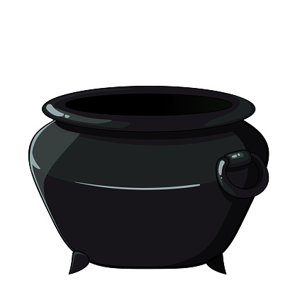 Empty  witch magic pot. Vector object for casual mobile children game, Halloween post card, poster.