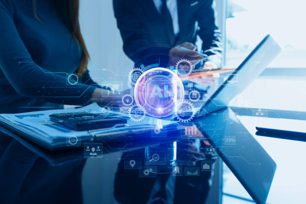 Technology digital marketing and financial advisory services concert. Businessman working  with business management data exchanges customer connection on workplace. artificial intelligence consulting companies​ stock pictures, royalty-free photos  images