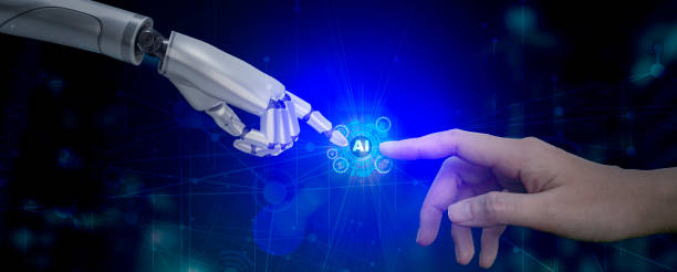 istock 3d rendering of Robot hand Ai network contact with human hand. 1626971442