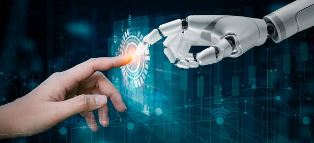 istock 3d rendering of Robot hand Ai network contact with human hand. 1626971449