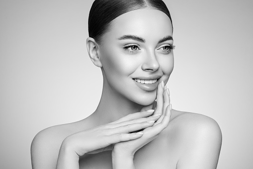 Close up of smiling woman looking away