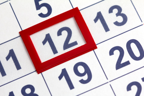 Calendar date highlighted in red close-up macro