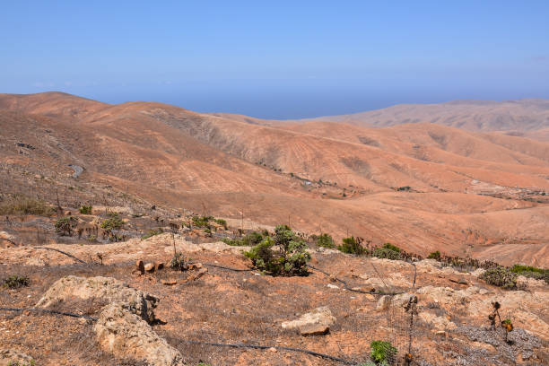 paesaggio desertico secco - volcanic landscape rock canary islands fuerteventura foto e immagini stock