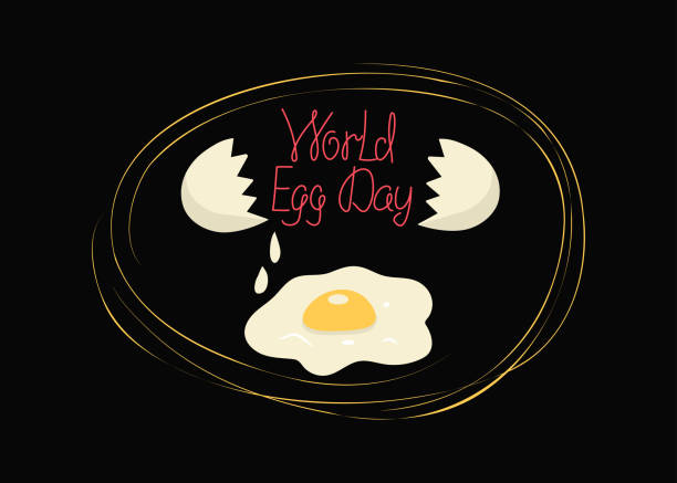 World Egg Day. Eggs. Fried eggs. World Egg Day.   Eggshell. Calligraphy lettering. Vector illustration, background isolated. World Egg Day  stock illustrations