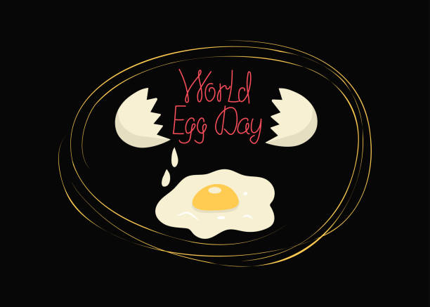 World Egg Day. Eggs. Fried eggs. World Egg Day. Eggshell. Calligraphy lettering. Vector illustration, background isolated. World Egg Day stock illustrations