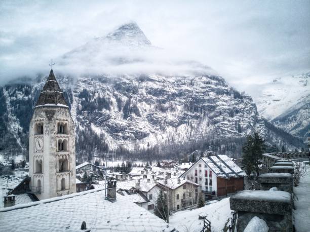 Snowy view of Courmayeur