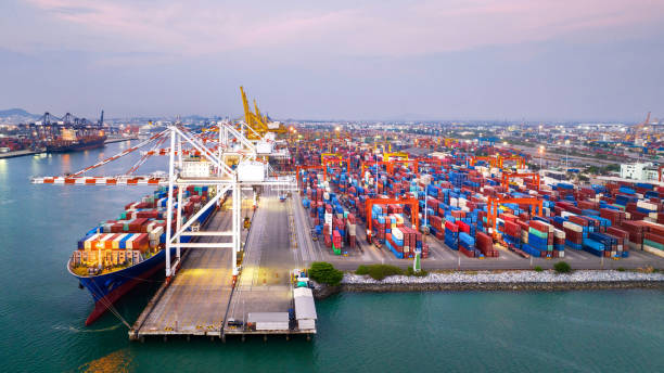 istock Shipyard Cargo Container Sea Port Freight forwarding service logistics and transportation. International Shipping Depot Custom Port for import export trade Transport Business manufacturing shipping 1627033215