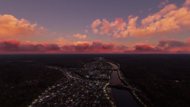 Aerial shot of Charleston city in West Virginia at sunset. United States