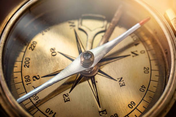 Old compass. Macro shot, shallow focus. Travel, geography, navigation, tourism and exploration concept background.