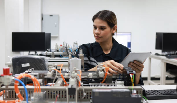 istock Female mechatronic   engineer with expertise in prototype automatic, learning AI automation system 1627053991