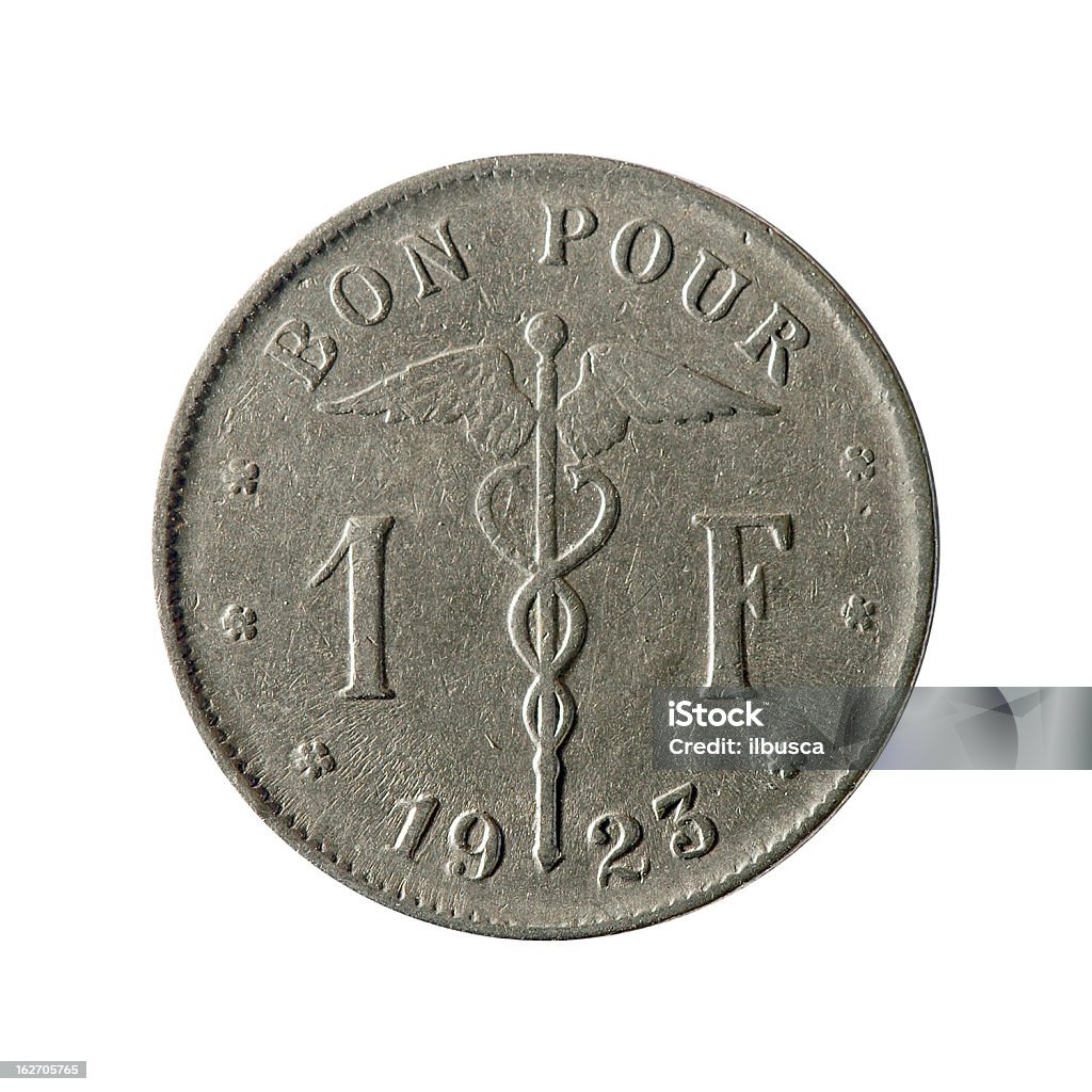 Монета Макро изолированные на белом 1 бельгийских франков - Стоковые фото Денежная единица Бельгии роялти-фри