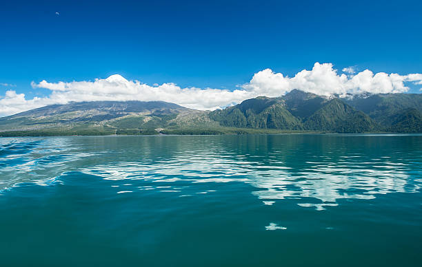Beautiful emerald lake with Osorno volcano in the background