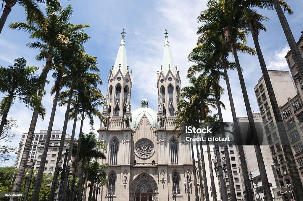 Scenic view of Se Cathedral on a sunny day If Cathedral in sao paulo Architecture Stock Photo