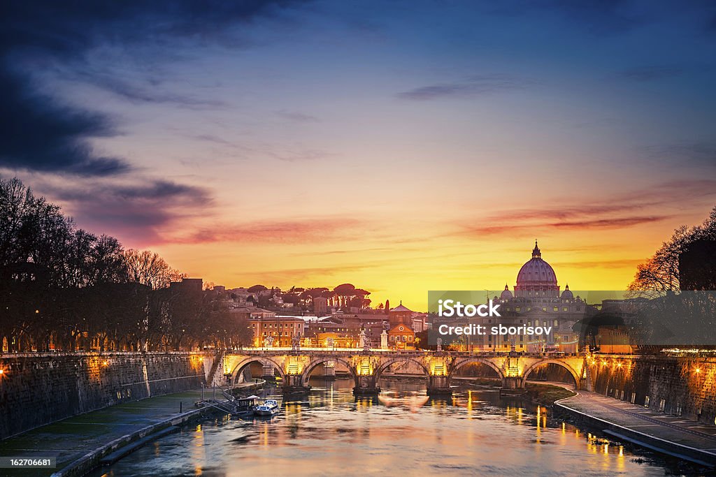 St Peter's cathedral at sundown Night view at St. Peter's cathedral in Rome, Italy Ancient Stock Photo