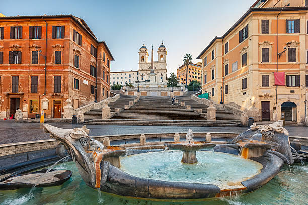 degraus espanhóis na manhã, roma - spurt imagens e fotografias de stock