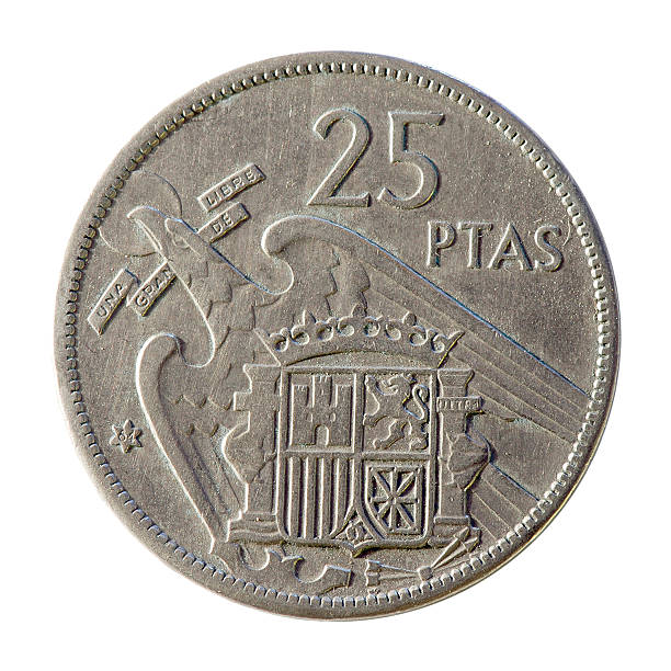istock Coin macro isolated on white: 25 Spanish Pesetas 162708589