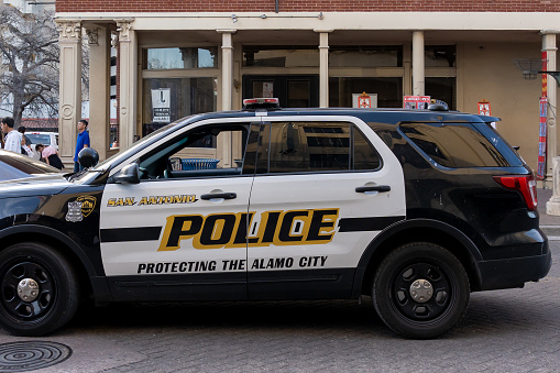 San Antonio, TX, USA - March 16, 2022: A San Antonio police car is shown in San Antonio, TX, USA.