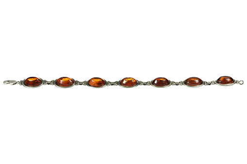 sterling silver amber bracelet isolated on white background