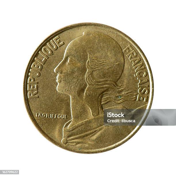 Moneta Macro Isolato Su Bianco Venti Centimes Del Franco Francese - Fotografie stock e altre immagini di Antico - Vecchio stile