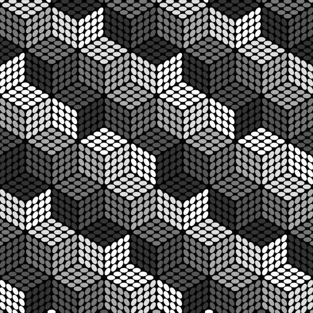 Vector illustration of Cubes with sides each covered by 4x4 circles pattern