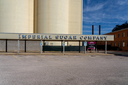 Sugar Land, Texas, USA - February 14, 2022: Former Imperial Sugar Refinery in Sugar Land, Texas, USA, a major U.S. sugar producer and marketer.