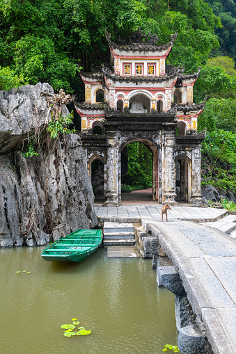 ninh binh, vietnam. 10th june, 2023: entrance to bich dong pagoda in ninh binh, vietnam