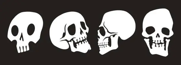 Vector illustration of Human skulls set stickers monochrome