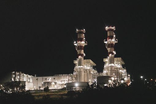 Electric and gas plant for Industrial Site at night