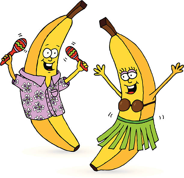 Go Bananas! Two tropical banana characters. grass skirt stock illustrations