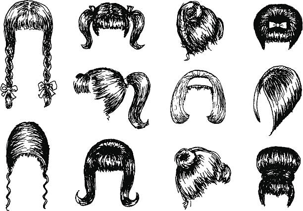 1960s hairdos A variety of hairstyles popular in the 1960s braided buns stock illustrations
