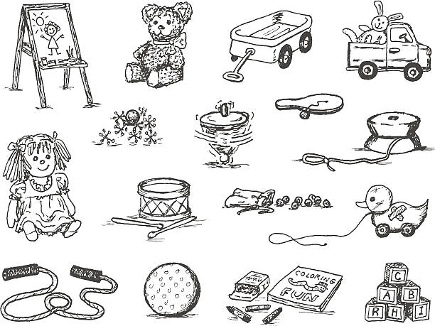 Toy Doodles A doodle page of classic toys. marble cartoons stock illustrations
