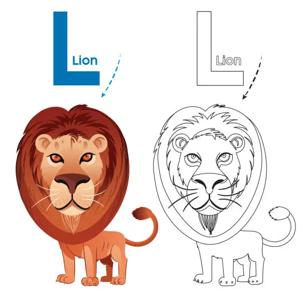 Vector illustration of Lion Coloring page and alphabet