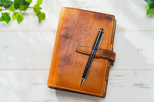 istock Ring bound planner and pen on wooden table 1627135775