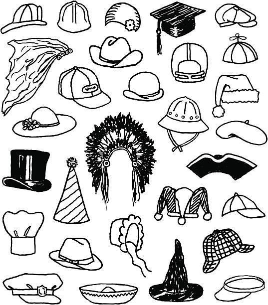 Hat Doodles A variety of doodled hats. cap hat illustrations stock illustrations